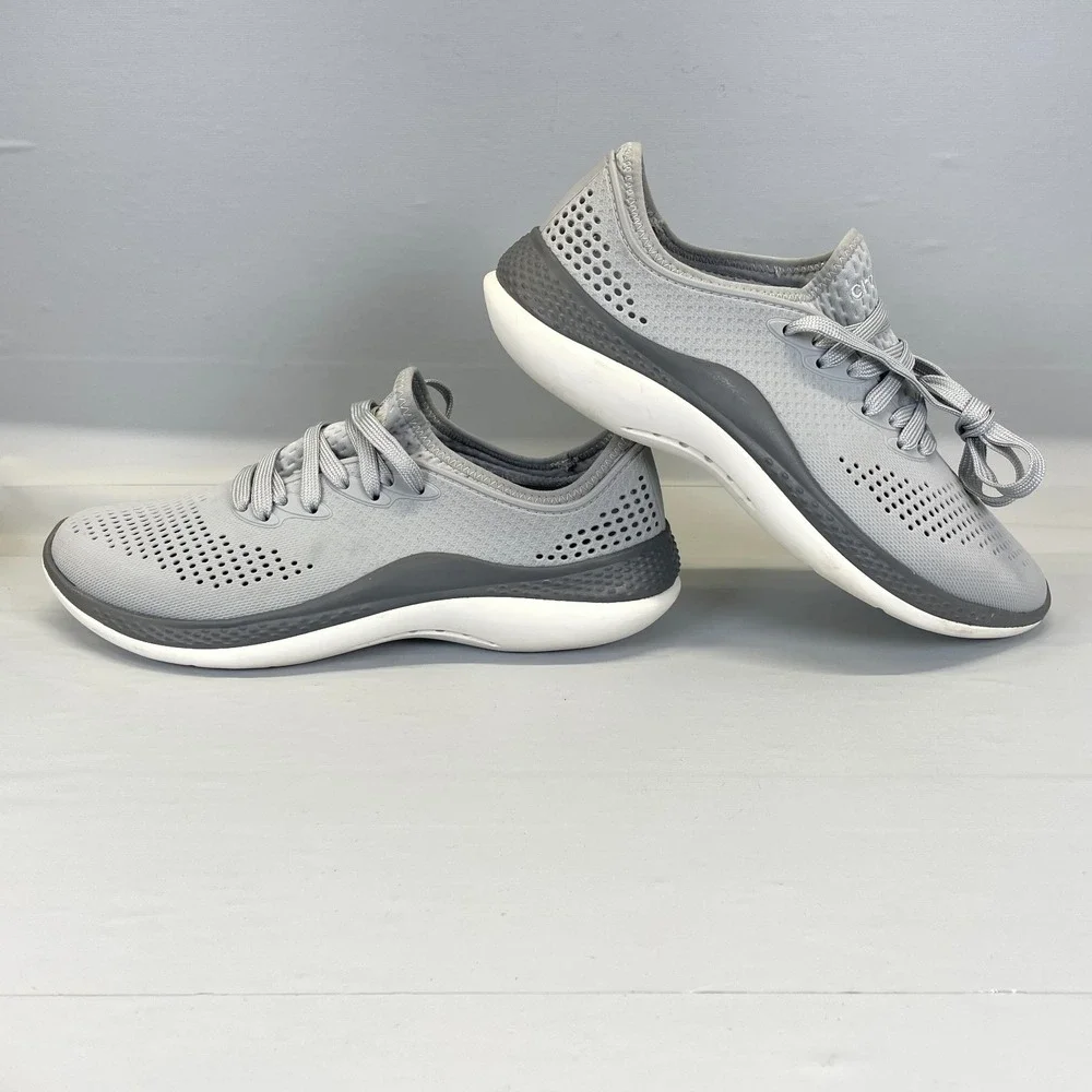 Crocs LiteRide 360 Pacer Shoes Mens Size 7 Gray Perforated Lace Up Sneakers
